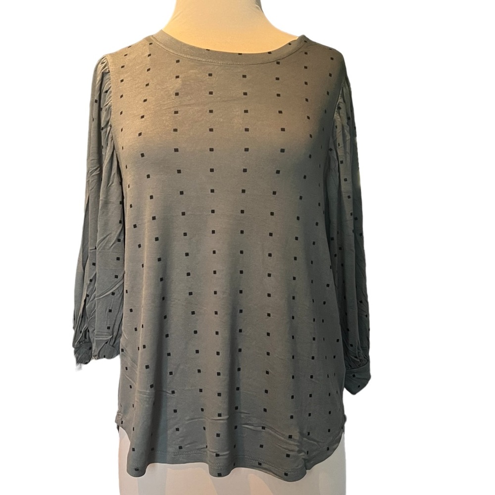 Thomas & Olivia Deep Moss Green and Black print Puff 3/4 sleeves Top